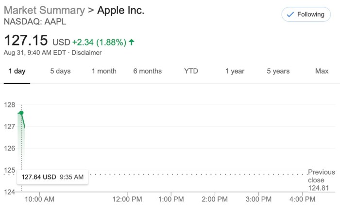 Apple closing stock price